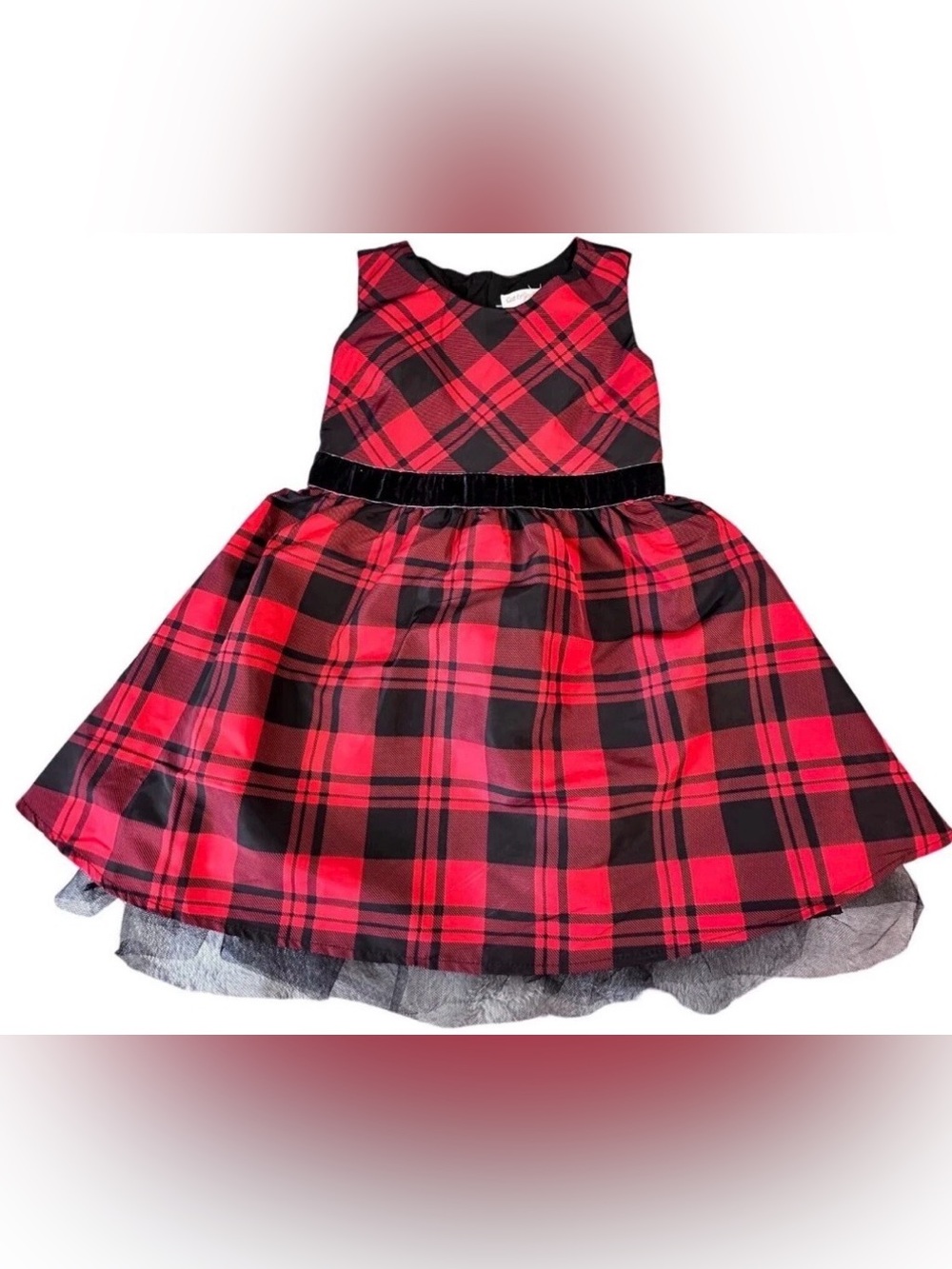 Cat & Jack Girls 4T Red Black Plaid Taffeta Christmas Holiday Dress NWT